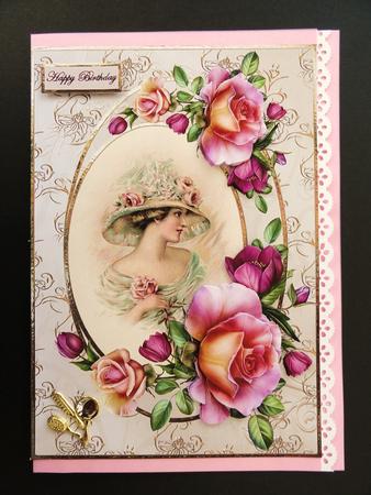 Vintage Lady with Pink Rose Decoupage by Valerie Spowart