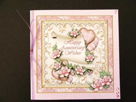 Scroll and Roses Anniversary Card Front by Valerie Spowart