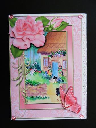 Rose Frame with Cottage and Butterflies Decoupage by Valerie Spowart