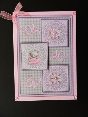 Teddy in a Teacup Three Square Quick Card by Valerie Spowart