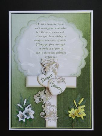 Cross, Lily's and Verse Sympathy Card with Decoupage by Valerie Spowart