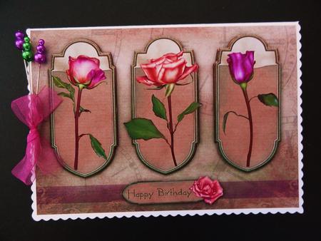 Roses Triptych Panels A5 Card Front - Dusky Pink by Valerie Spowart