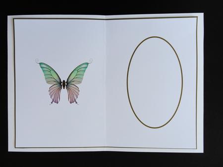 White with Green & Pink Butterfly Insert Oval Plain by Valerie Spowart