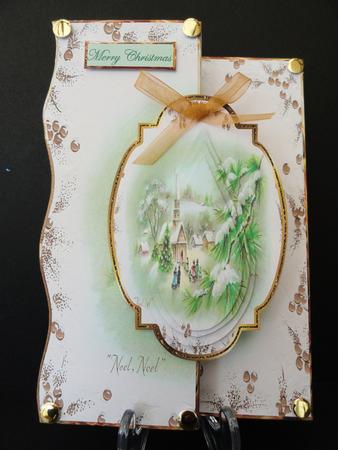 Noel, Noel, Church Scene Vintage No Hole Fold Back Card by Valerie Spowart