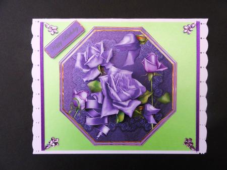 Purple Rose Octagon Shaped Card with Decoupage by Valerie Spowart