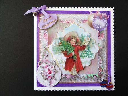Christmas Vintage Girl Purple Card Topper & Decoupage by Valerie Spowart