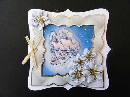 Snow Cottage Card Front with a Frame Topper by Valerie Spowart