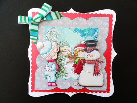 Snowball Fight Card Front with Decoupage by Valerie Spowart