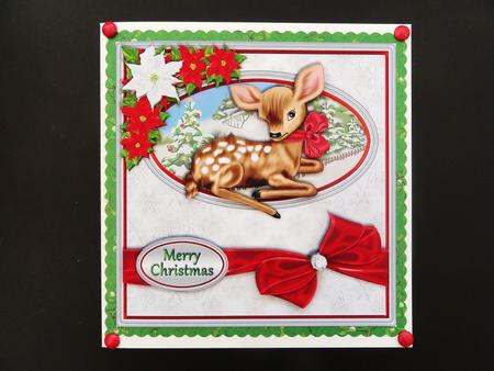 Christmas Deer Silver and Red Card Front by Valerie Spowart