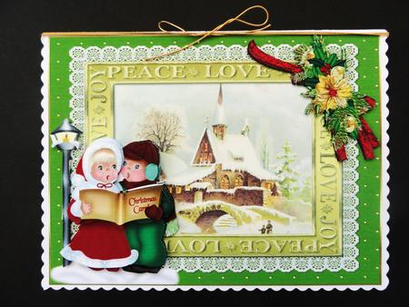 Peace Love Joy Vintage Scene with Carol Singers Red by Valerie Spowart