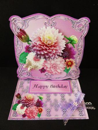 Pink Dahlias Shaped Easel Card Mini Kit by Valerie Spowart