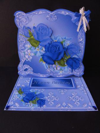 Blue Roses Shaped Easel Card Mini Kit by Valerie Spowart