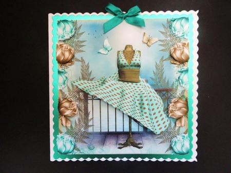 The Teal Polka Dot Marilyn Style Dress Card Front Kit by Valerie Spowart