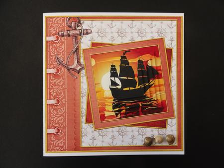 Vintage Sailing Boat Brown Card Topper & Pyramage by Valerie Spowart