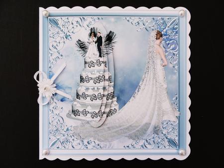 White Wedding Framed Bride with Cake by Valerie Spowart