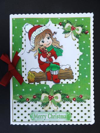 Girl with Kitten Christmas Quick Card by Valerie Spowart
