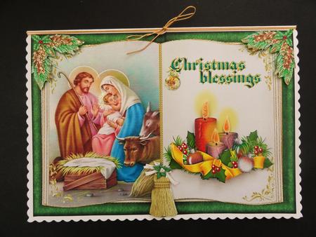 Vintage Christmas Nativity Book Topper with Decoupage Green by Valerie Spowart