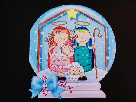 3D Xmas Nativity Scene Snowglobe Circle Pyramage Card by Valerie Spowart