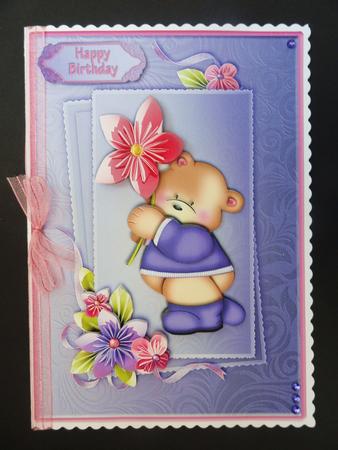 Cute Bear with Flower Lilac Card Front by Valerie Spowart