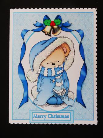 Snuggle Bear Christmas Blue Quick Card by Valerie Spowart