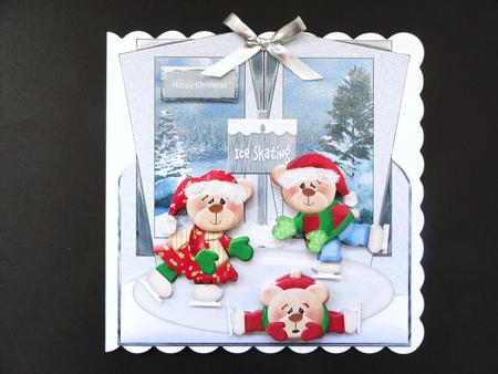 Teddy Bear Winter Fun Over the Edge Card by Valerie Spowart