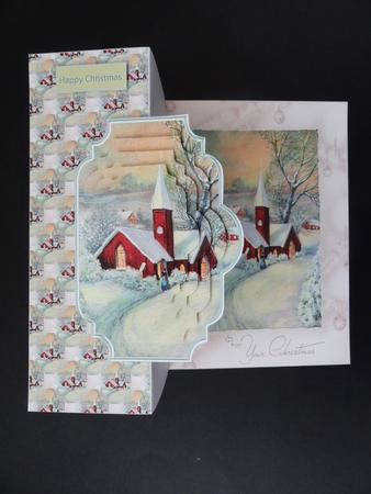 Church at Christmas No Hole Fold Back Card by Valerie Spowart