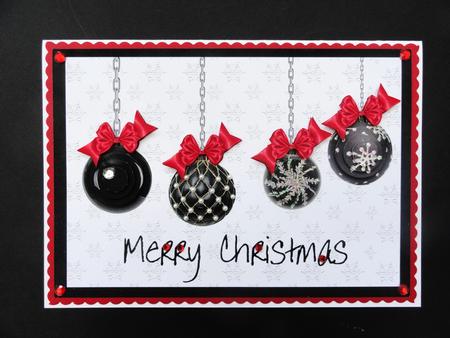 Black Christmas Baubles Pyramid Card by Valerie Spowart