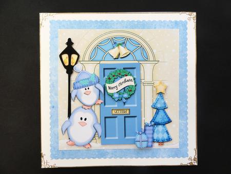 Penguins Christmas Door Quick Card & 3D Decoupage by Valerie Spowart