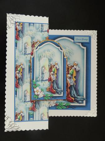 Three Kings at the Nativity No Hole Fold Back Card by Valerie Spowart