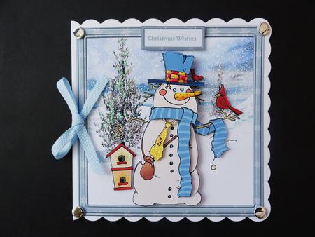 Snowman and Bird Friends Card with Decoupage by Valerie Spowart