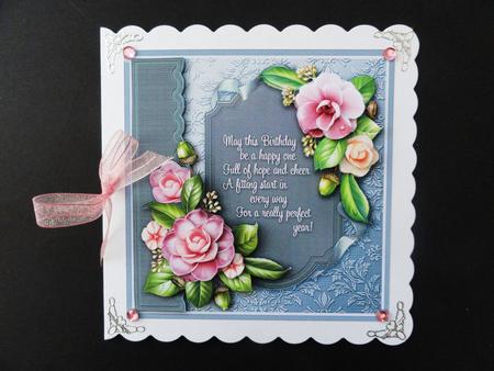 Pink and Lilac Camellias 5in x 5in Decoupage Kit Birthday by Valerie Spowart