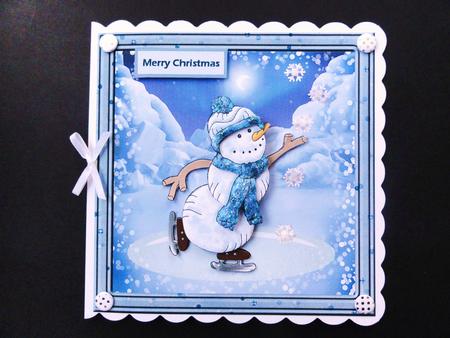 Christmas Snowman Skating Card with Decoupage by Valerie Spowart