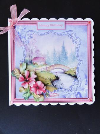 Bridge Over the River Card with Decoupage Flowers by Valerie Spowart