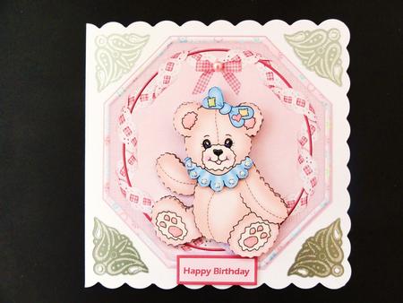 Daisy Bear Octagon Card with Decoupage by Valerie Spowart