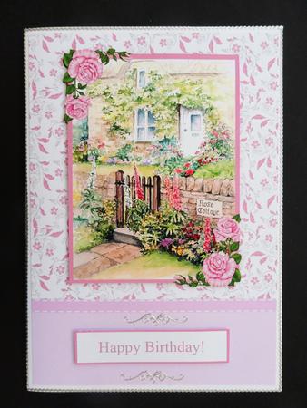 Rose Cottage Floral Front Card with Decoupage by Valerie Spowart