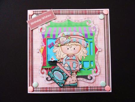 Cloey Goes Shopping, Card with Topper by Valerie Spowart