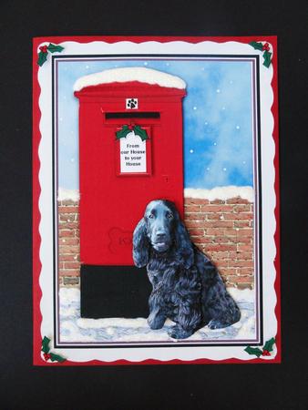Cocker Spaniel Black Christmas Post Box Scene by Valerie Spowart