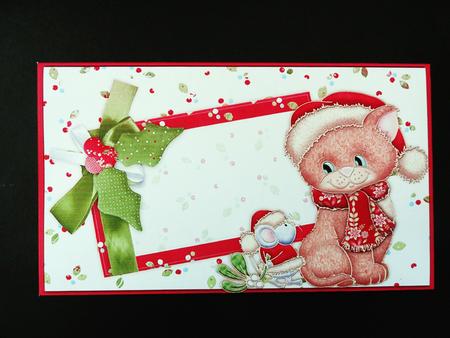 Blank Christmas Money Wallet Envelope Mistletoe Cat by Valerie Spowart