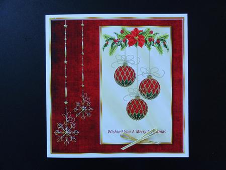 Christmas Baubles Card Front by Valerie Spowart