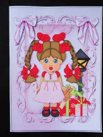 Cute Little Girl with Her Teddy and Presents A4 by Valerie Spowart