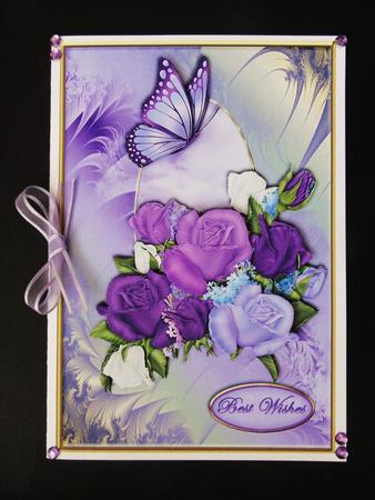 Lilac Roses and Butterfly A5 Card Front by Valerie Spowart