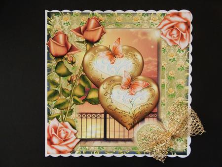 Two Golden Hearts and Roses by Valerie Spowart