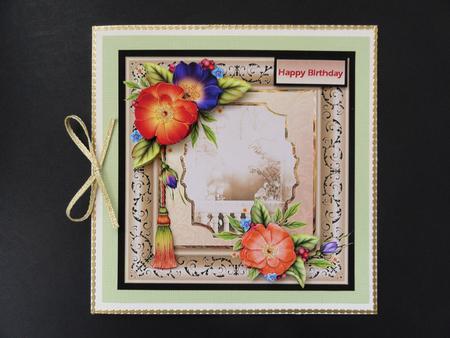 Orange Flowers Scene Card with Decoupage by Valerie Spowart