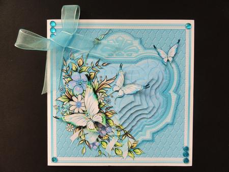 Teal Flowers & Butterflies 6in x 6in Panel Pyramage by Valerie Spowart