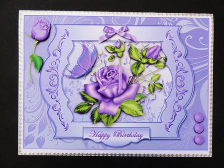 Framed Lilac Rose and Butterfly Card Front by Valerie Spowart