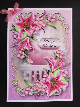Pink Stargazer Lilies Golden Scene by Valerie Spowart