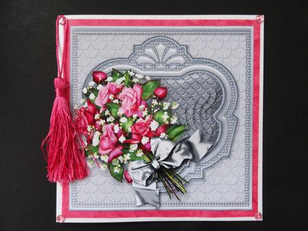 Pink Roses Bouquet 6in x 6in Panel Pyramage by Valerie Spowart