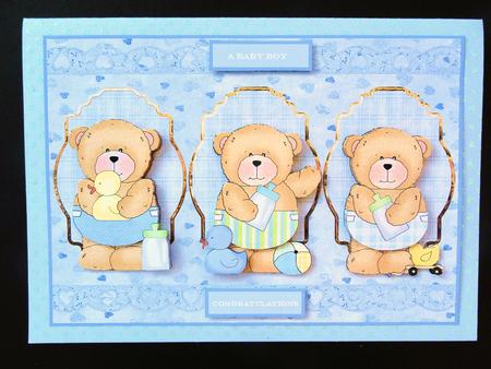 Baby Boy Bear Card with Decoupage by Valerie Spowart