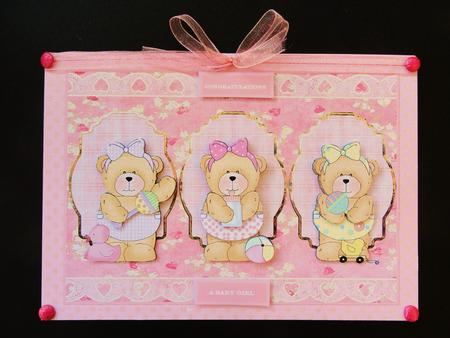 Baby Girl Bears Card with Decoupage by Valerie Spowart