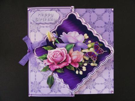 Pink and Lilac Roses Offset Diamond Card Mini Kit by Valerie Spowart